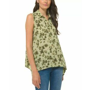 Michael Michael Kors Button Up Shirt Women's XS Green Floral-Print Sleeveless